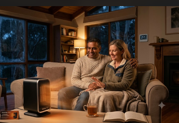 HeatMe Pro Portable Heater warming an Australian living room in winter